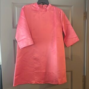 Vibrant Orange Pink A-Line Dress with Mock Neck